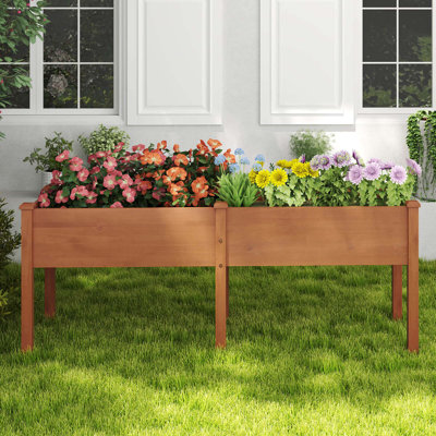 Boîte à fleurs surélevée en bois de sapin avec 2 grands espaces de plantation