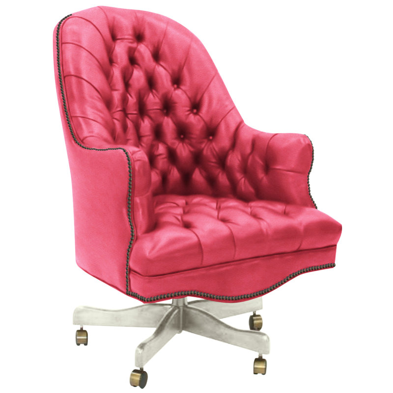 Leather Swivel Executive Chair, Hair Hide Brown/White, 109-08, Baroque French White