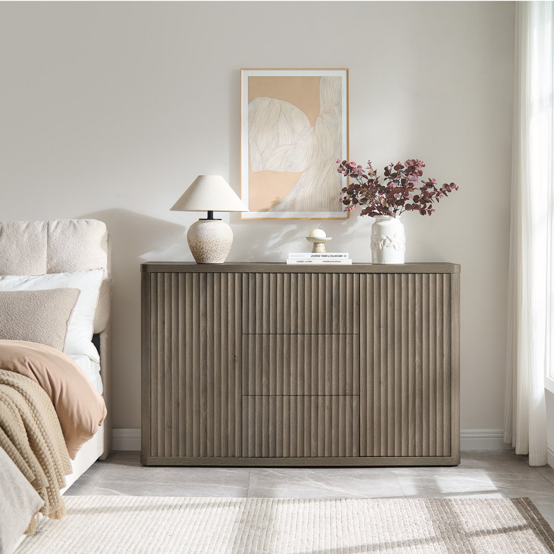54.7'' W Modern 2-Door And 3-Drawer Fluted Sideboard With Adjustable Shelves, Gray Alder, 1