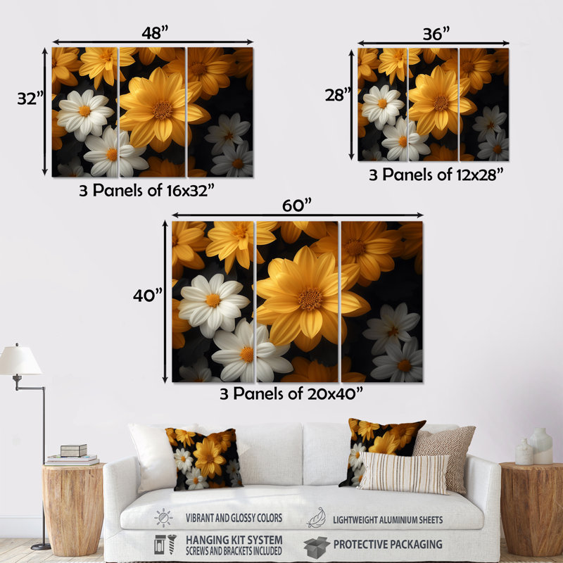 Ensemble de décorations murales jaune et blanc parfumées Fusion Mums I - Mums, H 28 po x l 36 po x P 1 po