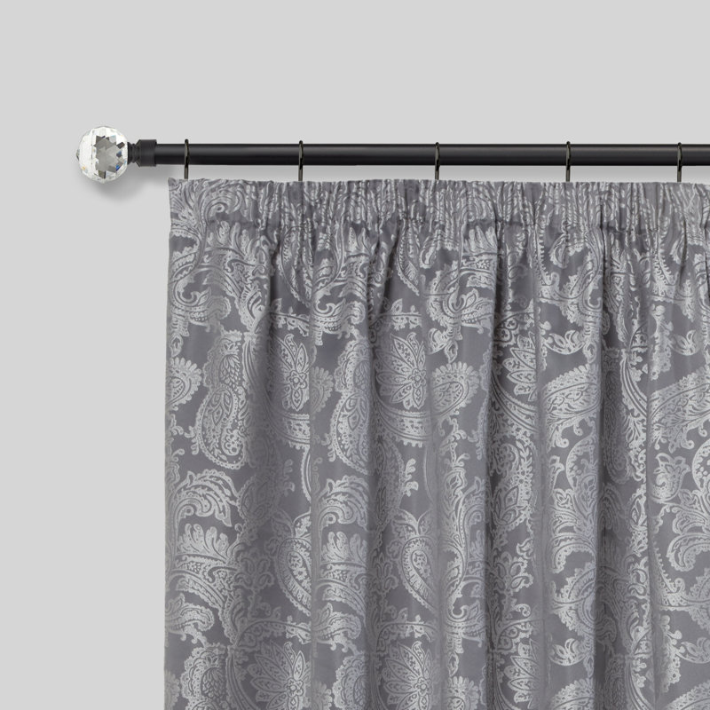 Crystal Brushed Silver Stainless Steel Adjustable 160cm to 300cm 2cm Single Curtain Pole, Matt Black, 1.6 - 3m
