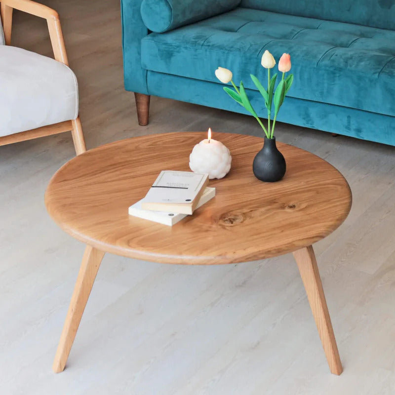 Table basse ronde en bois de chêne massif Aura, H 16 po x L 44 po x l 44 po