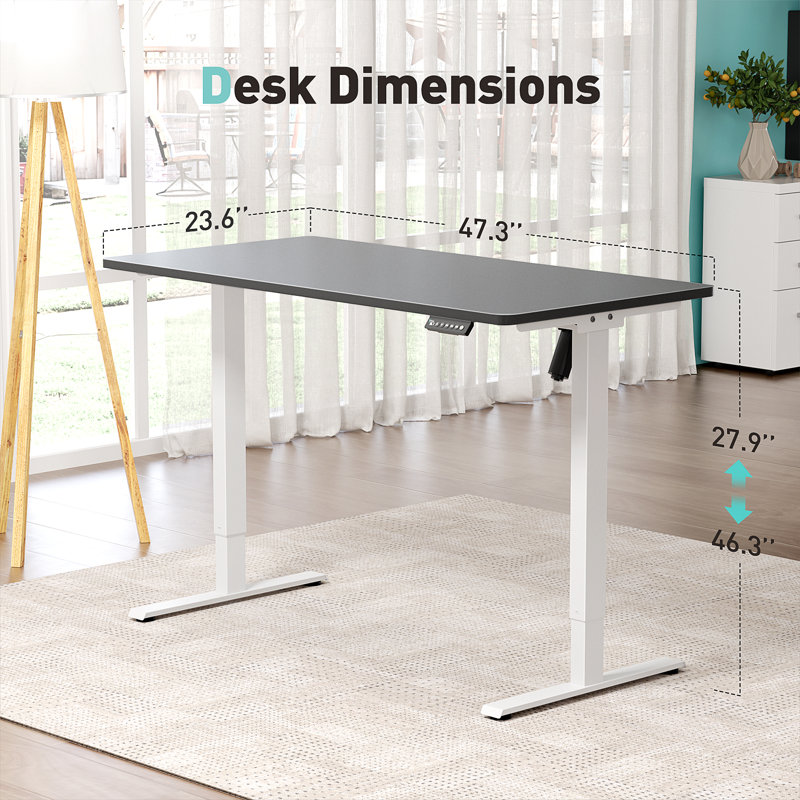  Height Adjustable Standing Desk, Black/White, 46.3" H x 47.3" H x 23.6" D