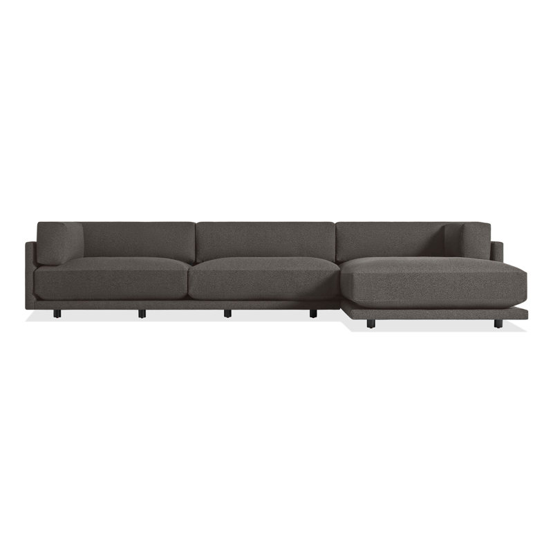 Sunday Chaise Sectional, Kelso Charcoal 100% Polyester, Right Hand Facing