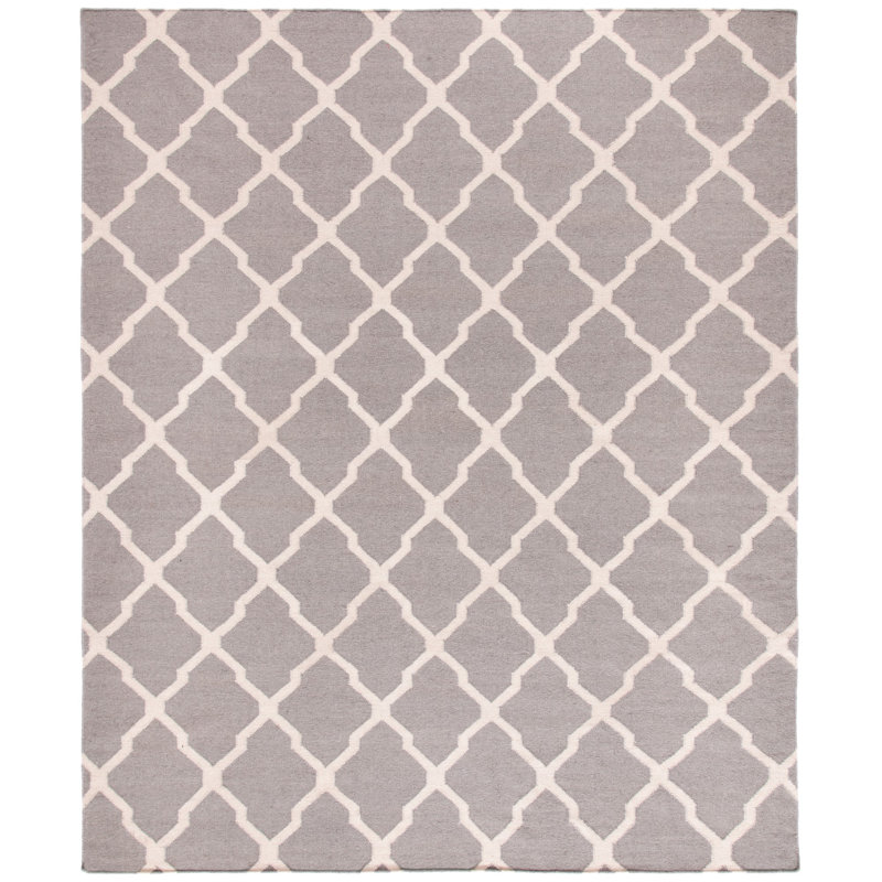 Rodgers Hand Woven Flat Weave Wool/Cotton Geometric Rug in Gray/Black, Rectangle 8' x 10'