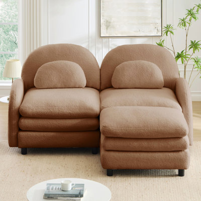 Loveseat Sofa with Curved Backrest, Movable Ottoman