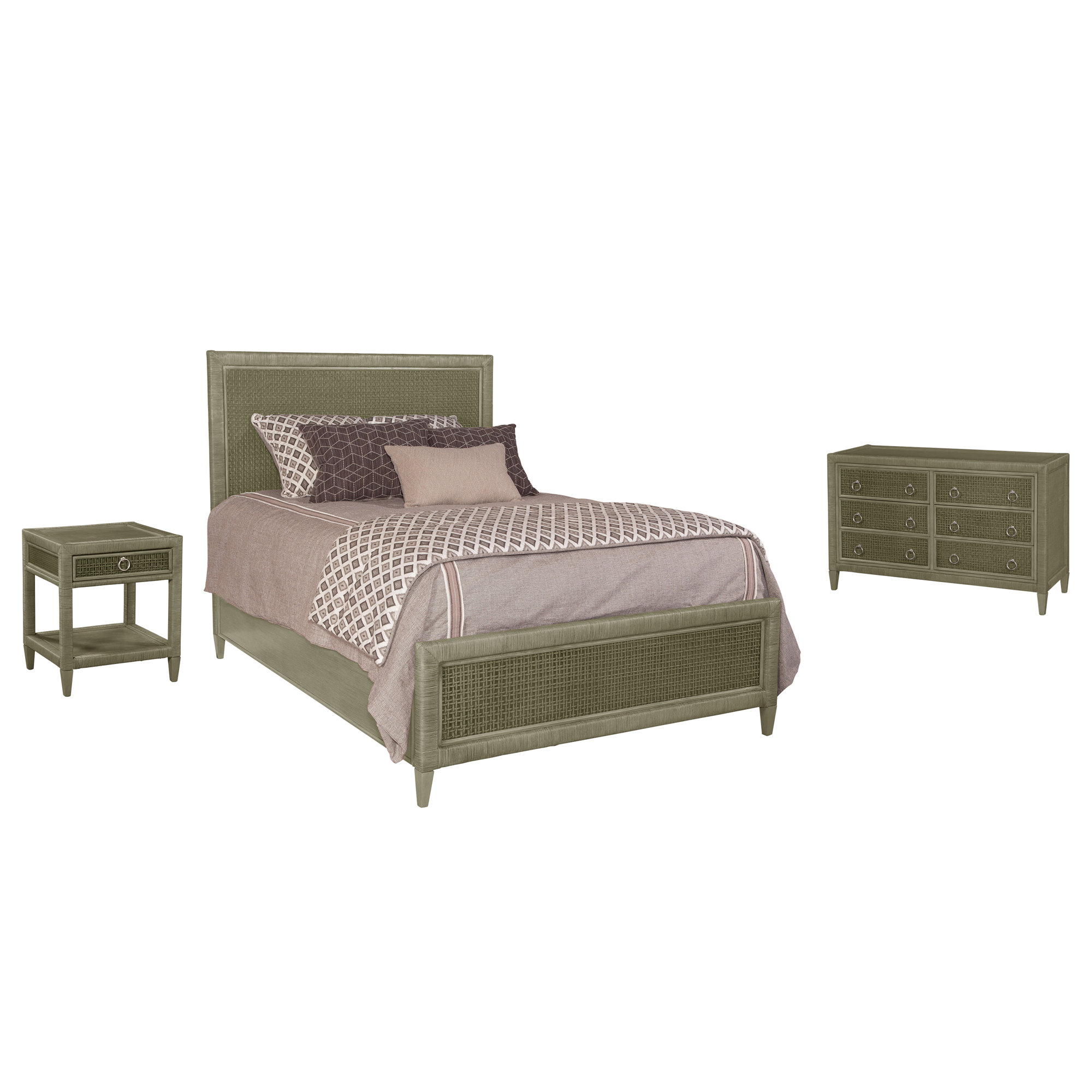 Monterey Bedroom Set, King, 5 Pcs. Bed, Nightstand, 2 Dressers, Mirror, Willow