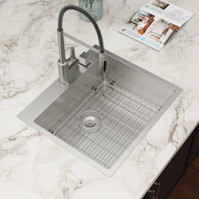 25"L X 22"W Drop In Kitchen Sink Stainless Steel Single Bowl Kitchen Bar Sink With Two Faucet Hole