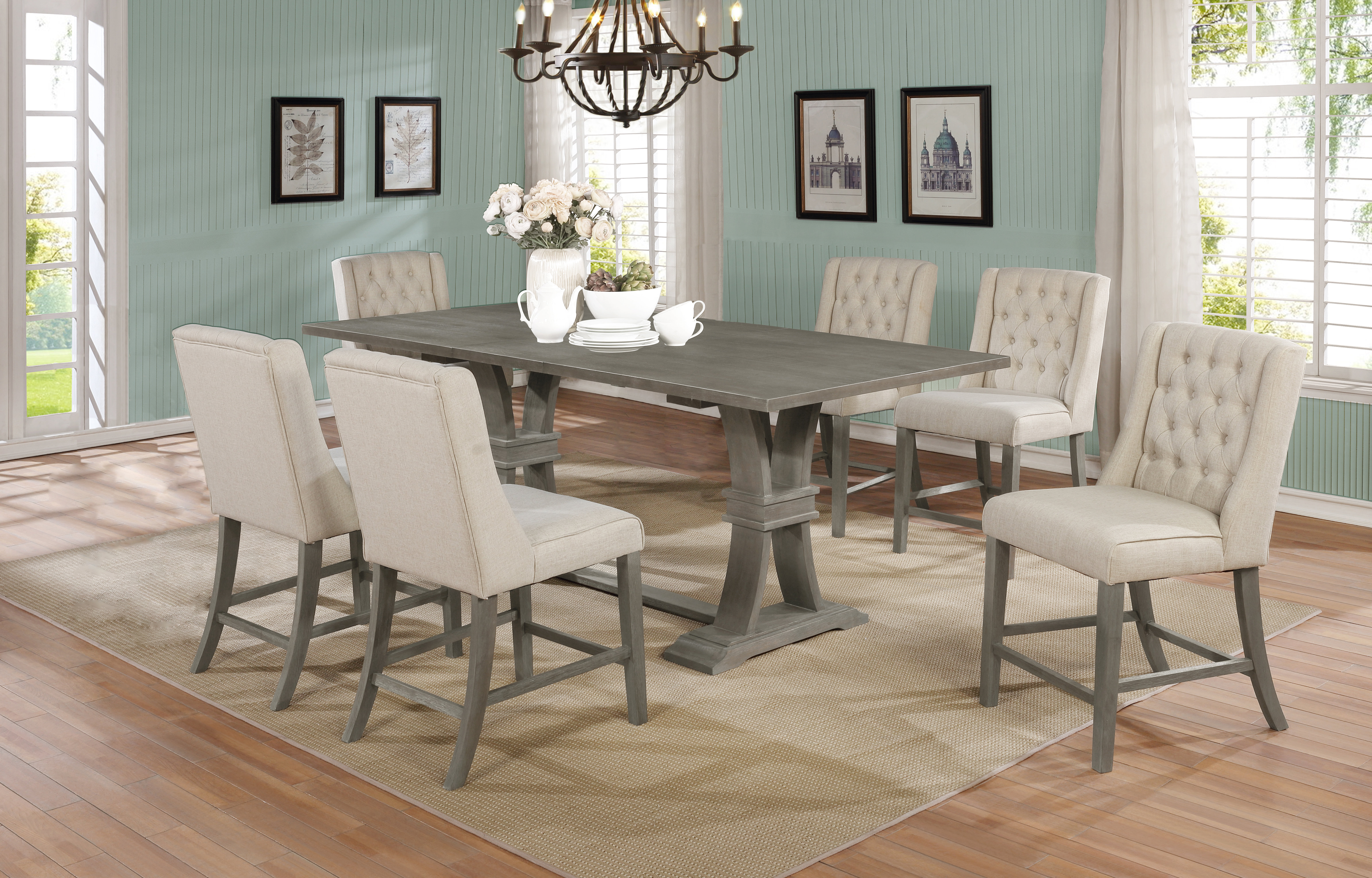Rosalind Wheeler Abagail 7 Piece Counter Height Solid Wood Dining Set ...