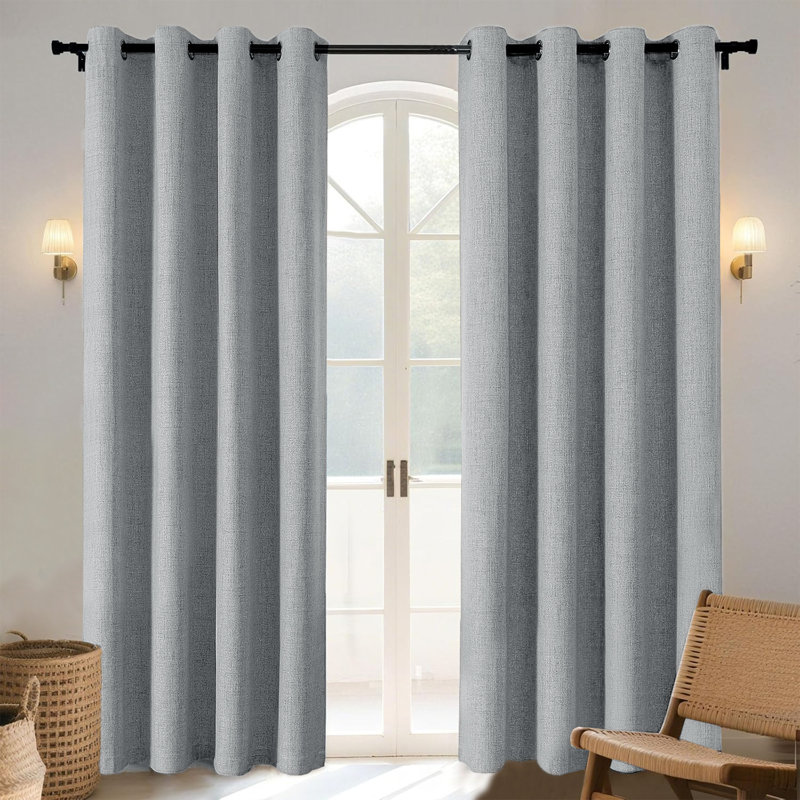 100% Linen Blackout Curtains with Eyelets – Ready Made (Set of 2), Silver, 117cm Width x 137cm Drop