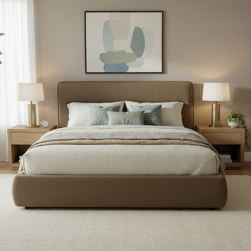 Micah Upholstered Platform Bed, Queen, Brown