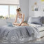 Premium Grey Woven Striped Bedding Sets, Polyester Comforter With Sheets For Dorms And Bedroom