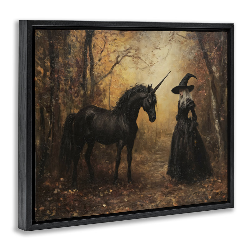Cadre flottant sorcière et licorne noire, design par Arlington Prints, H 17 po x l 21 po, Cadre flottant noir de jais