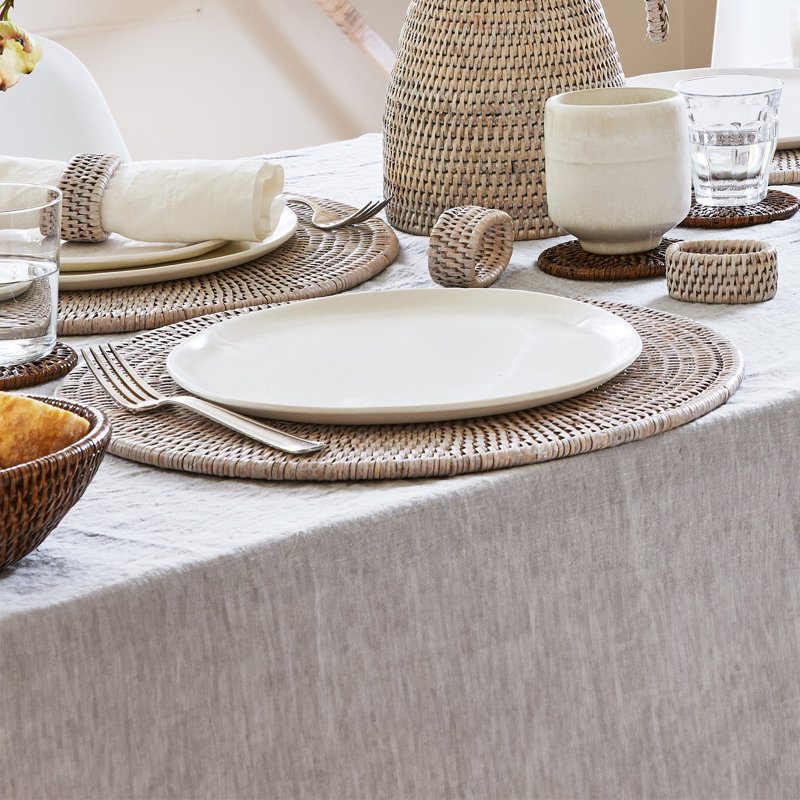 Jute/Rattan Round Placemat, White Wash