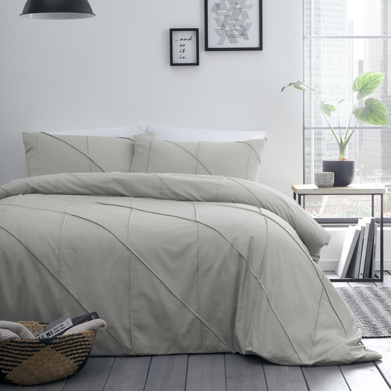 Abana Polyester Solid Colour Duvet Cover Set with Pillowcases, Grey, Double Duvet Cover - 2 Standard Pillowcases