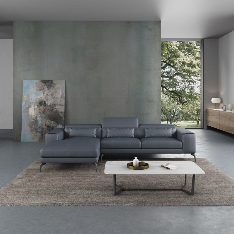 Cavour Sectional, Gray Genuine Leather, Left Hand Facing