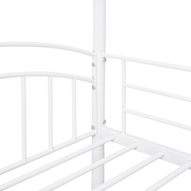 Metal Bunk Bed With Slide,Kids House Bed, White