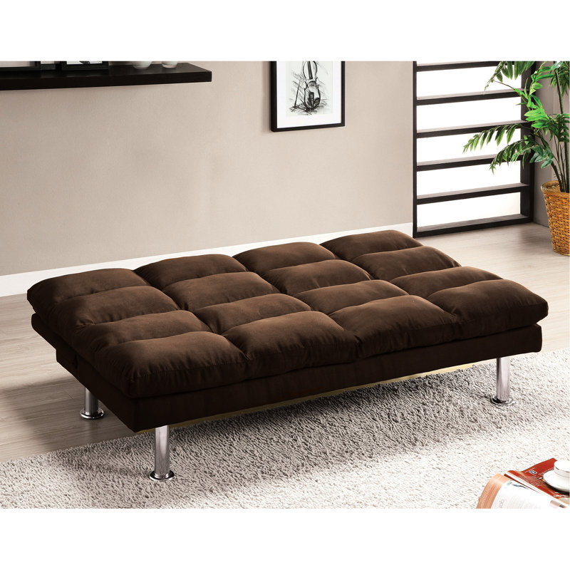 Microfiber Futon Bed With Contemporary Style, Dark Brown Finish, Legs And Extra Support, 67"W Support For Easy Conversion,