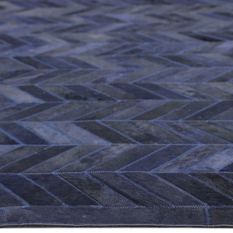 Meir Leather Chevron Area Rug, Rectangle 3' x 5', Navy