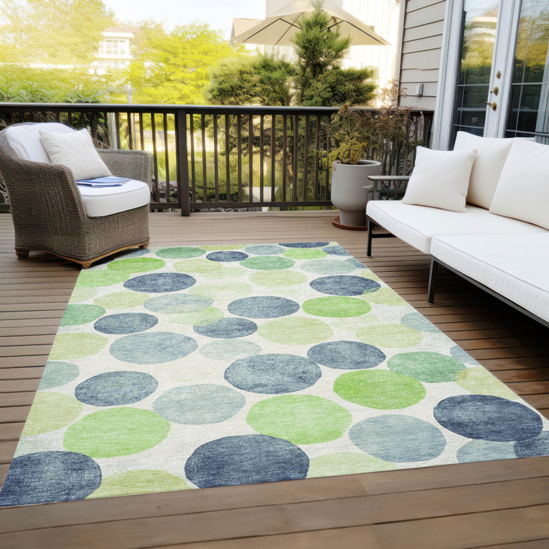 Tapis bleu marine Xhevrie intérieur / extérieur lavable à la machine, Rectangulaire 8 pi x 10 pi