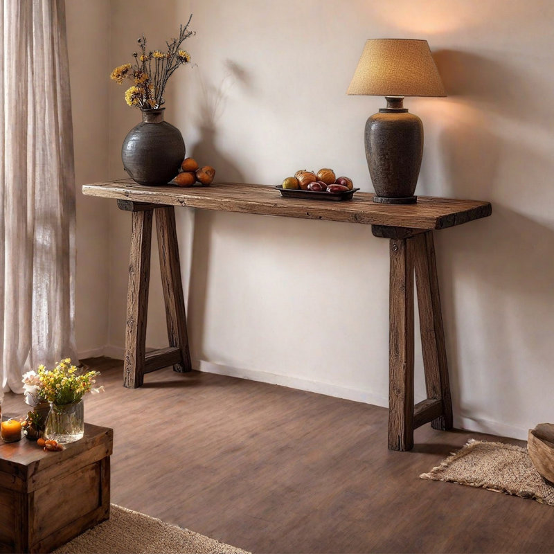 Simple and rustic solid wood console table, 35.43" H x 62.99" W x 15.75" D
