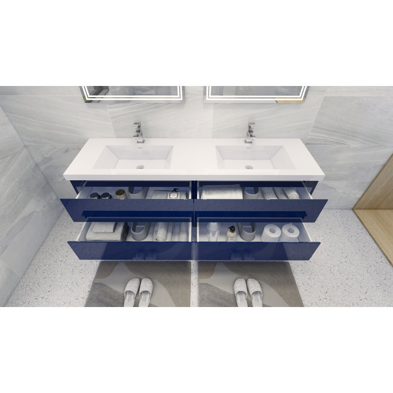 Drason Double Bathroom Vanity with Acrylic Top, Night Blue