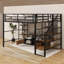 Lit mezzanine double en métal avec escalier, table intégrée et tablettes de rangement-566978669