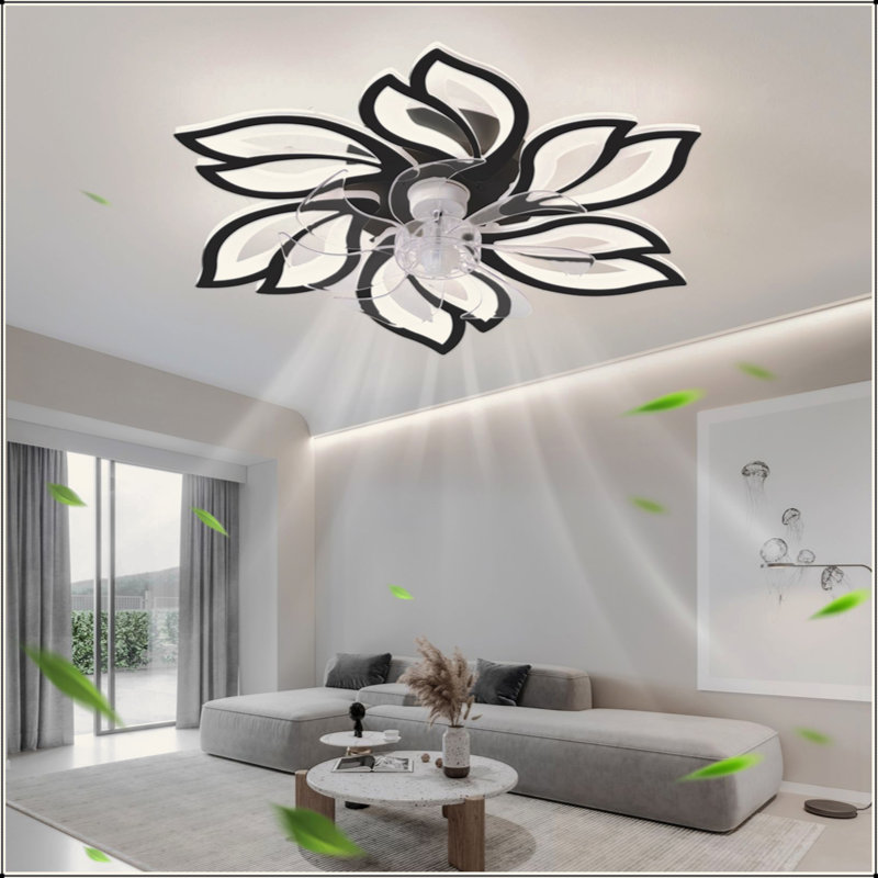 Ventilateur de plafond 25,5 po avec lumières, télécommande 3 températures de couleur, ventilateur à 6 vitesses, Noir
