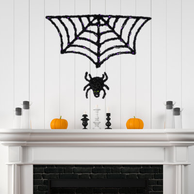 Lighted Spider And Web Halloween Decoration - 36" - Black - Purple LED Lights