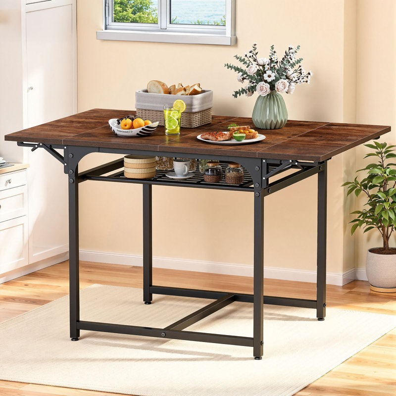 Dining Table for 2-6,Extendable Drop Leaf Table with Storage Rack, 120 x 78 x 75cm, Brown