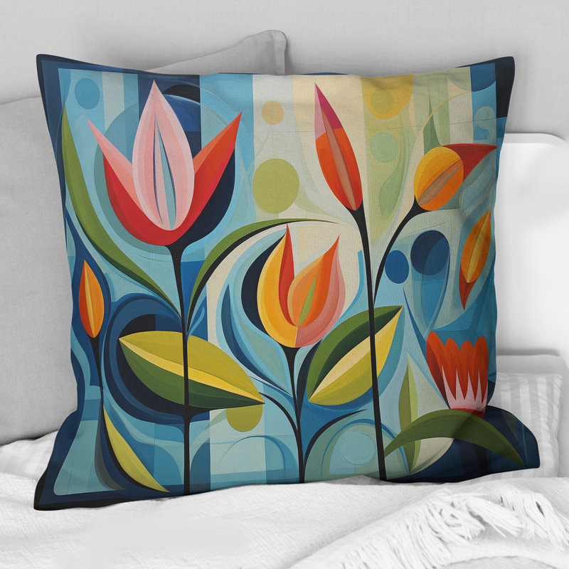 Coussin vert Mid Century Mod Nature II - imprimé abstrait Mid-Century, Carré, 16" x 16"