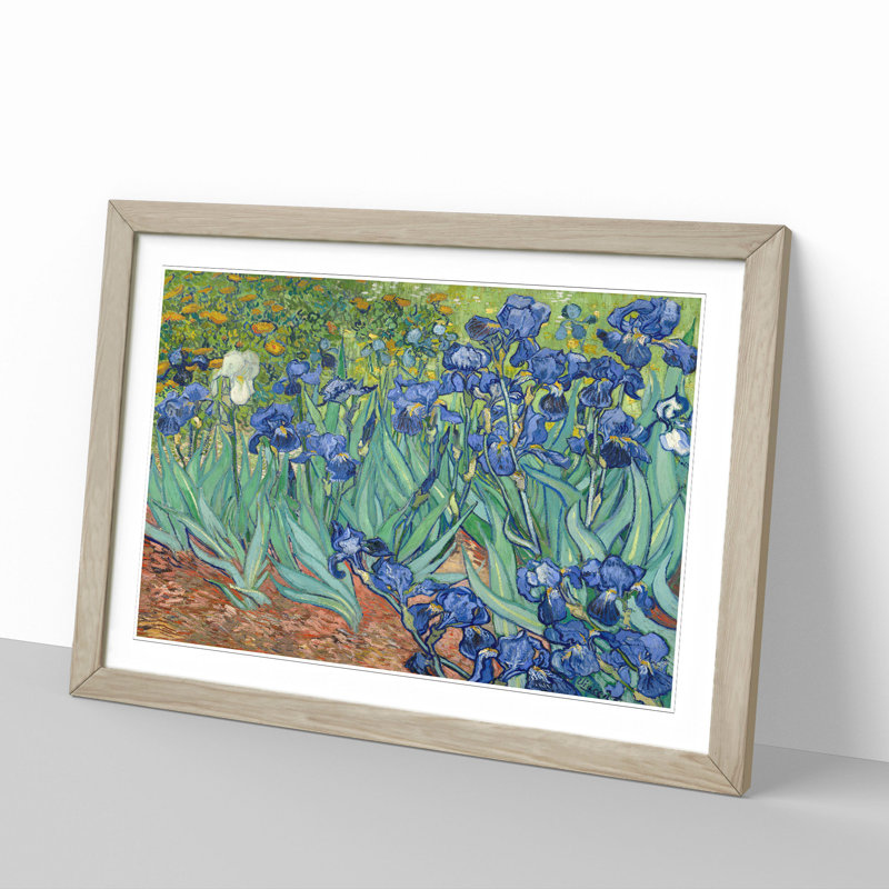 Irises by Vincent Van Gogh - Picture Frame Painting on MDF, Oak, 48cm H x 65cm W x 2cm D
