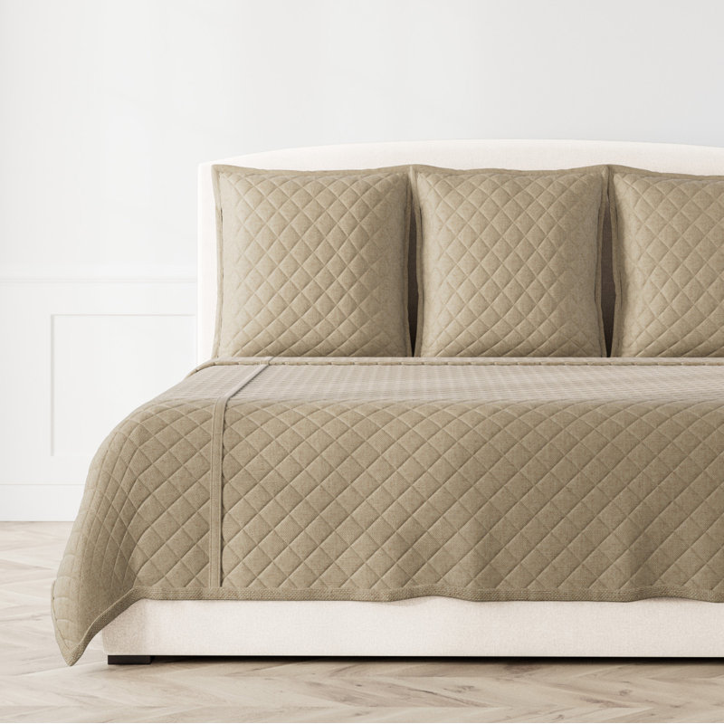 Baby Basket Quilted Coverlet Set, King Coverlet + 3 Euro Shams, Bronze