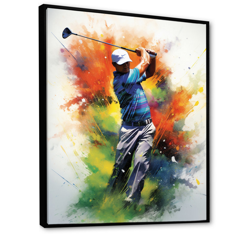 Konan Golf Dynamic Drives I - Art mural golf, Cadre flottant noir, H 32 po x l 24 po x P 1 po