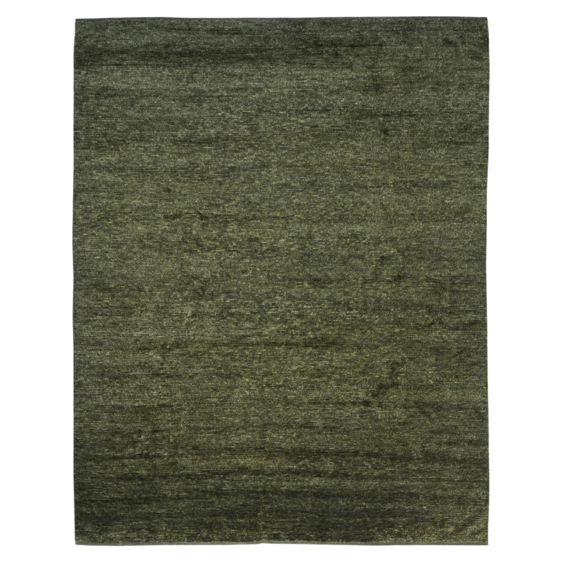 Solid Wool Silk Blend Rug - 10' x 14', Green