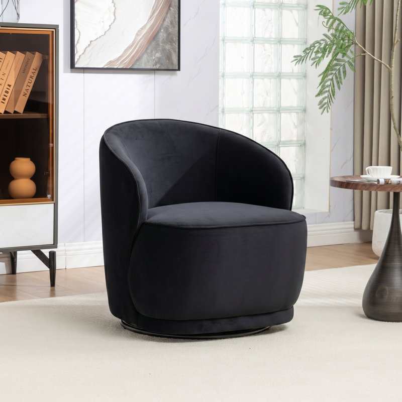 Fauteuil demi-tonneau pivotant en velours Stith, Black