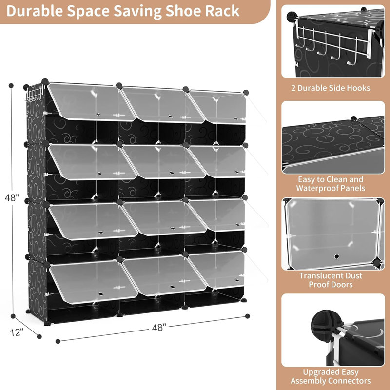Portable 8-Tier Shoe Cabinet - 48-Pair Shoe Organizer With Expandable, Free Standing, Stackable Space Saving Design And 2 Exclusive Versatile Hooks For Bedroom