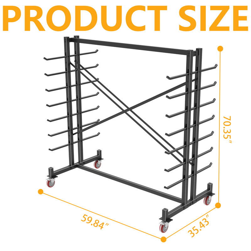 Étagère de rangement horizontale à roulettes pour bois, tablette de rangement en acier à 5 niveaux avec conception double face, capacité de 907 kg (2000 lb) pour l'organisation d'un atelier de garage