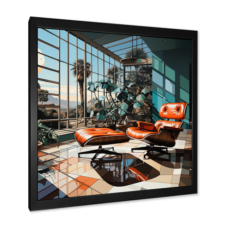 Chaises emblématiques corail sarcelle Mid Century - impression, Cadre photo noir, H 16 po x l 16 po x P 1 po