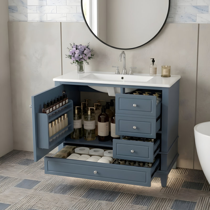 Meuble-lavabo 36 po avec lavabo et rangement polyvalent, Blue Grey
