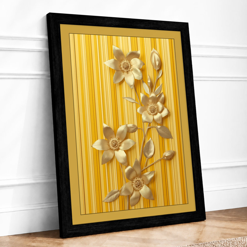 Daffodils Against Stripes Botanical - Framed Print, Black, A3 - 42.0 x 29.7 cm