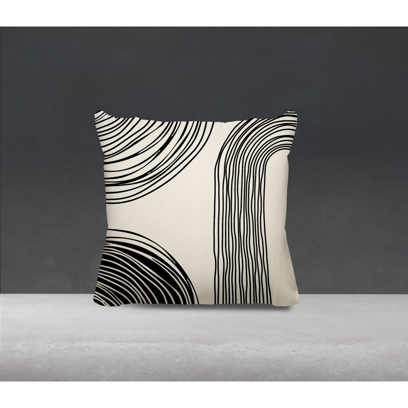 Coussin décoratif réversible intérieur / extérieur Cassie, H 15 po x l 15 po, Noir / crème / noir