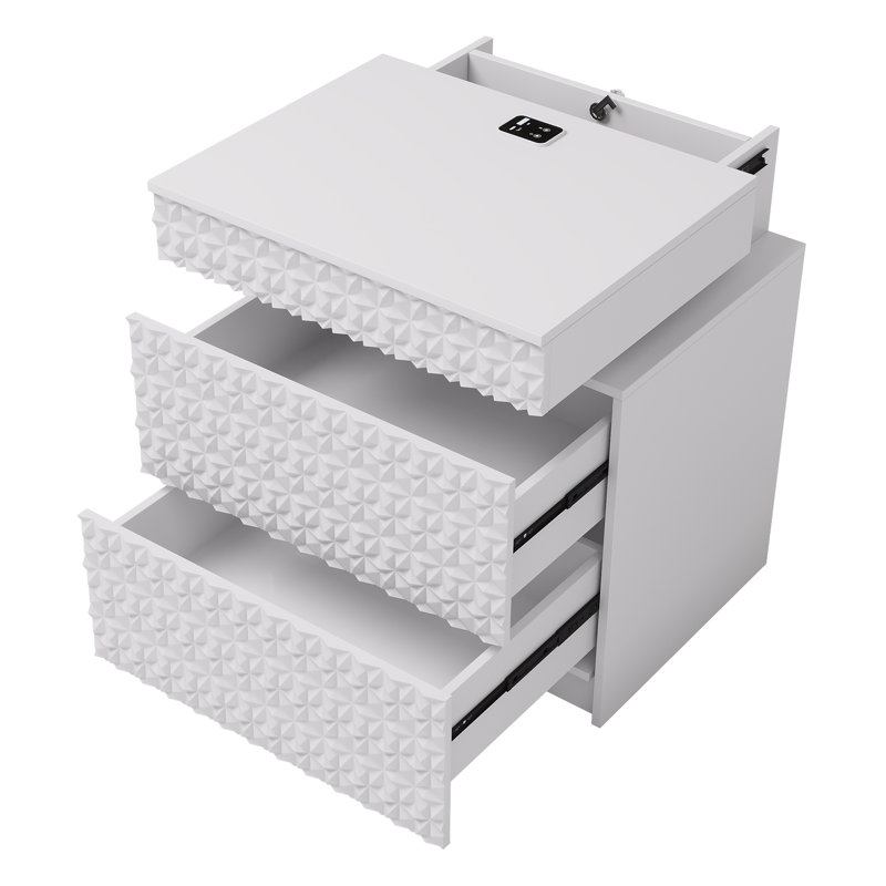 Table de chevet 2 tiroirs avec lumière, Blanc