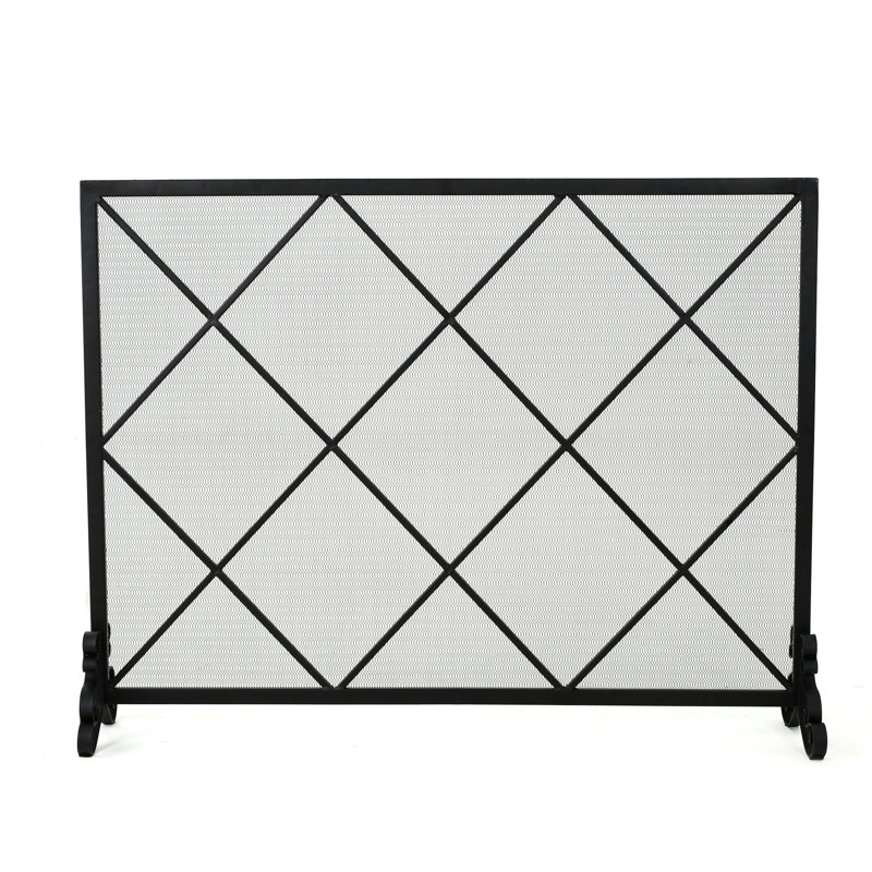 Pare-étincelles en fer - panneau simple, diamant minimaliste moderne, l 41,5 po x P 8,9 po, H 32,1 po, foyer classique noir élégant, 41,5 po, 8,9 po