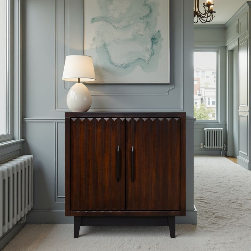 Buffet / armoire à deux portes en bois massif de 32 pouces Poularies, aucun assemblage requis, Brun
