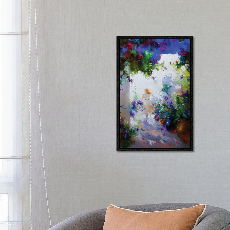 Girl In The Garden 1 Piece Wall Art on Canvas, 66.04 cm H x 45.72 cm W x 4.445 cm D, Black Floater Framed