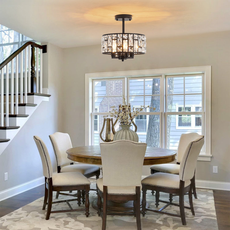 Modern Matte Black Crystal Semi Flush Mount Ceiling Light