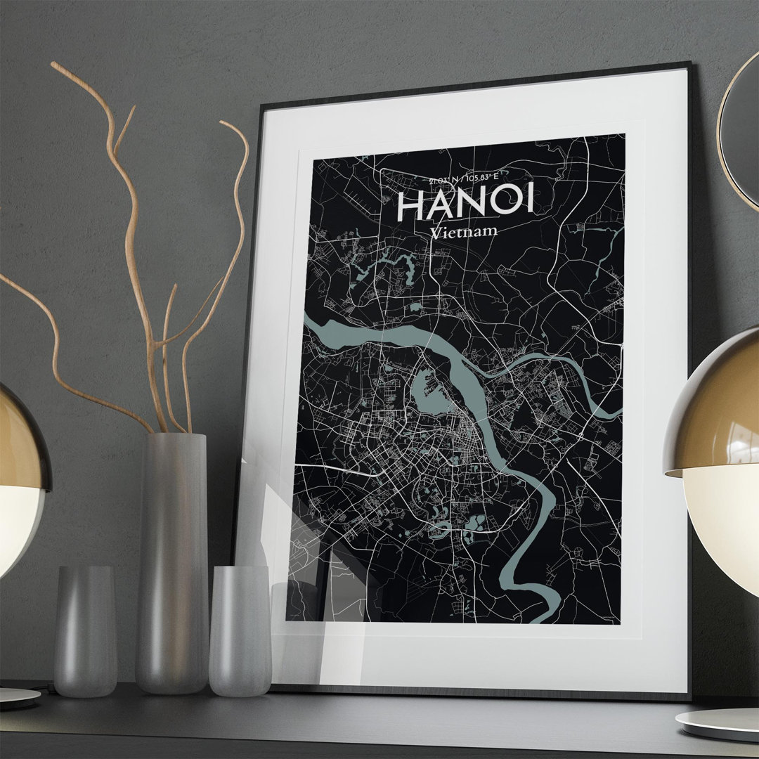 Hanoi City Map In Midnight - No Frame Print