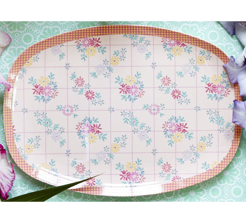 Kean 12" Melamine Rectangular Embroidered Flower Plate