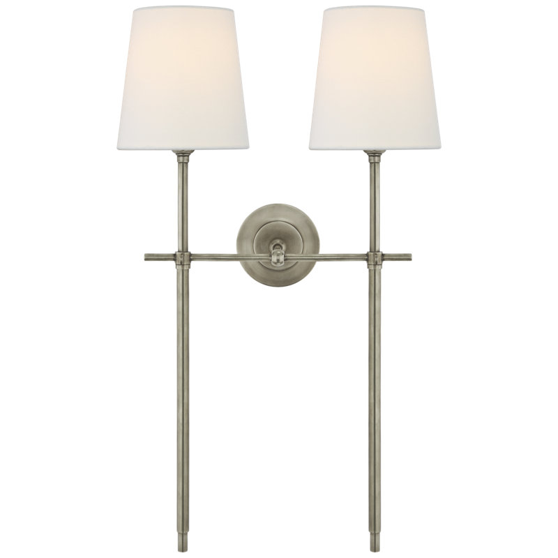 Thomas O'Brien Bryant Large Double Tail Sconce, Antique Nickel, Fabric